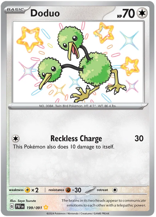 Doduo 199/091 Shiny Rare Pokemon Card (SV 4.5 Paldean Fates)