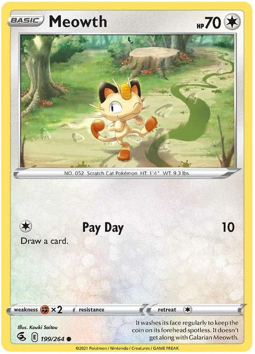 Meowth 199/264 Common Pokemon Card (SWSH Fusion Strike)