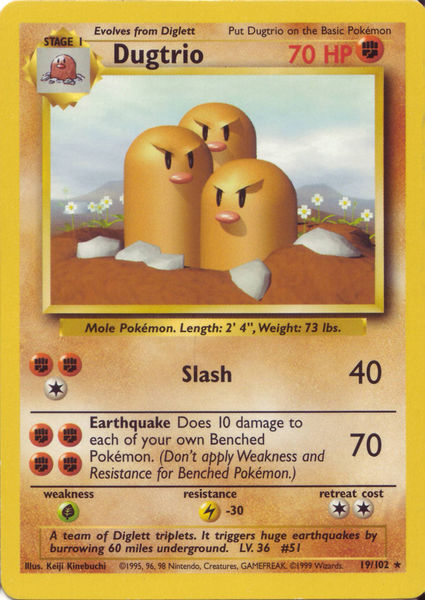 Dugtrio 19/102 Rare Pokemon Card (Base Set)