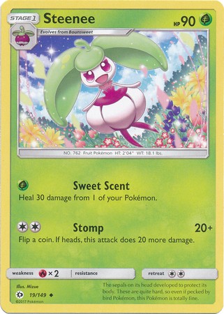 Steenee 19/149 Uncommon Pokemon Card (Sun & Moon Base Set)