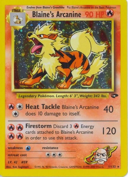 Blaine's Arcanine 1/132 Rare Holo Pokemon Card (Gym Challenge)