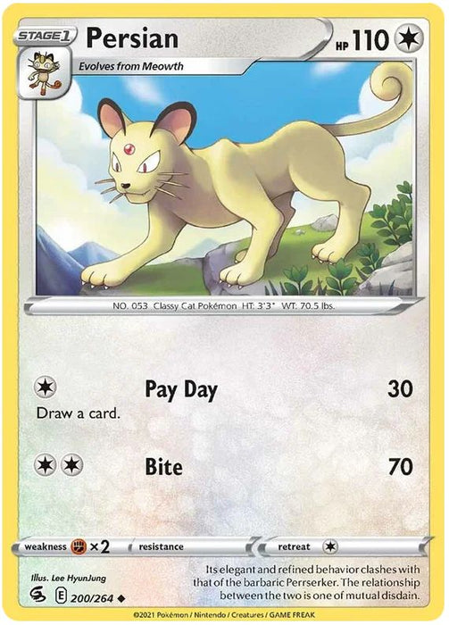 Persian 200/264 Uncommon Reverse Holo Pokemon Card (SWSH Fusion Strike)