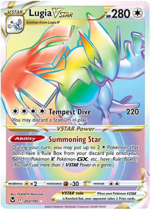 Lugia VSTAR 202/195 Rare Rainbow Pokemon Card (SWSH Silver Tempest)