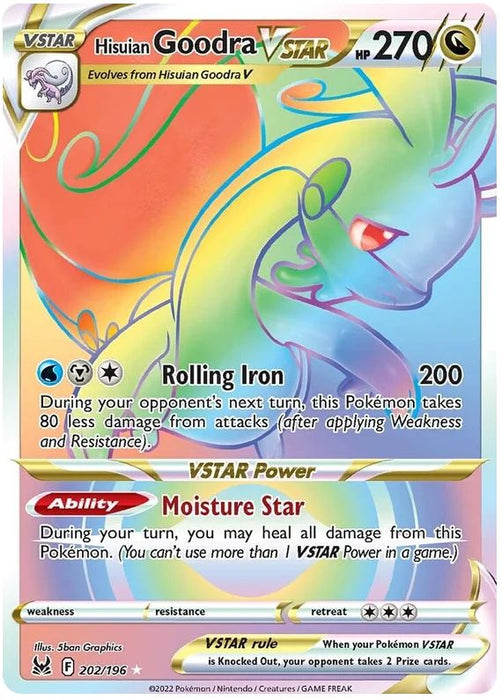 Hisuian Goodra VSTAR 202/196 Rare Rainbow Pokemon Card (Sword & Shield Lost Origin)