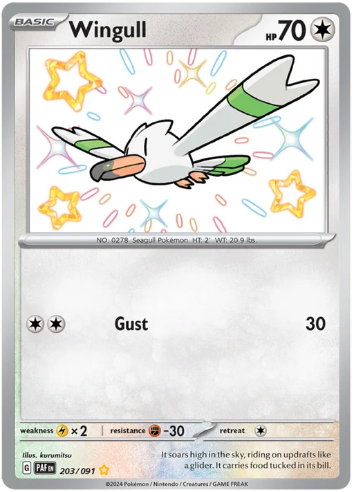 Wingull 203/091 Shiny Rare Pokemon Card (SV 4.5 Paldean Fates)