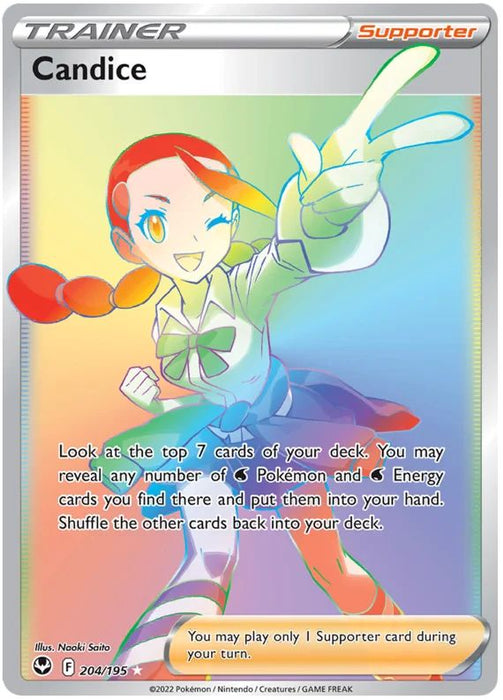 Candice 204/195 Rare Rainbow Pokemon Card (SWSH Silver Tempest)