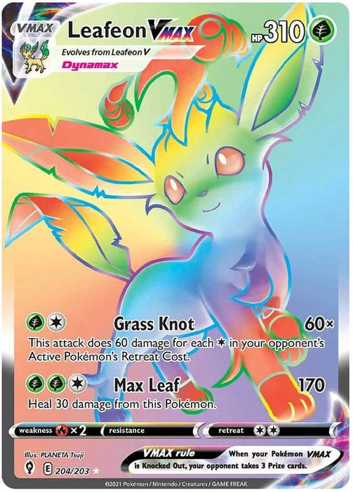 Leafeon VMAX 204/203 Secret Rare Pokemon Card (SWSH Evolving Skies)