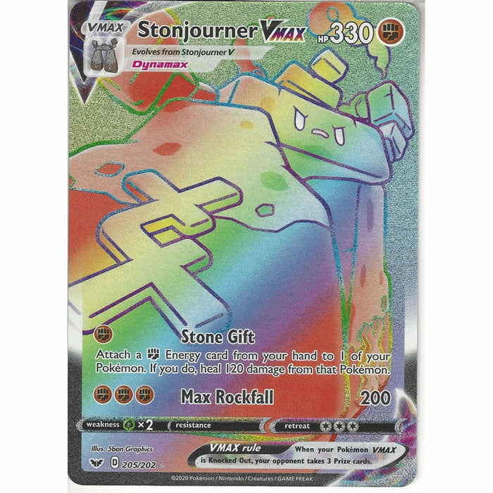 Stonjourner VMAX 205/202 Secret Rare Pokemon Card (Sword & Shield)