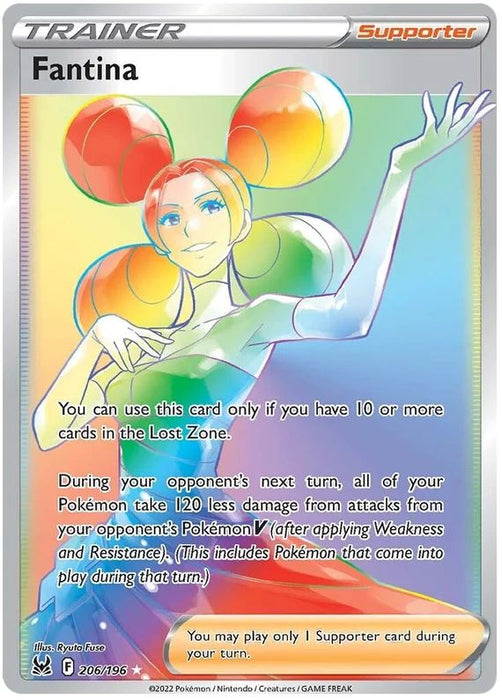 Fantina 206/196 Rare Rainbow Pokemon Card (Sword & Shield Lost Origin)