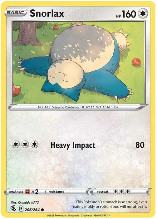 Snorlax 206/264 Common Reverse Holo Pokemon Card (SWSH Fusion Strike)