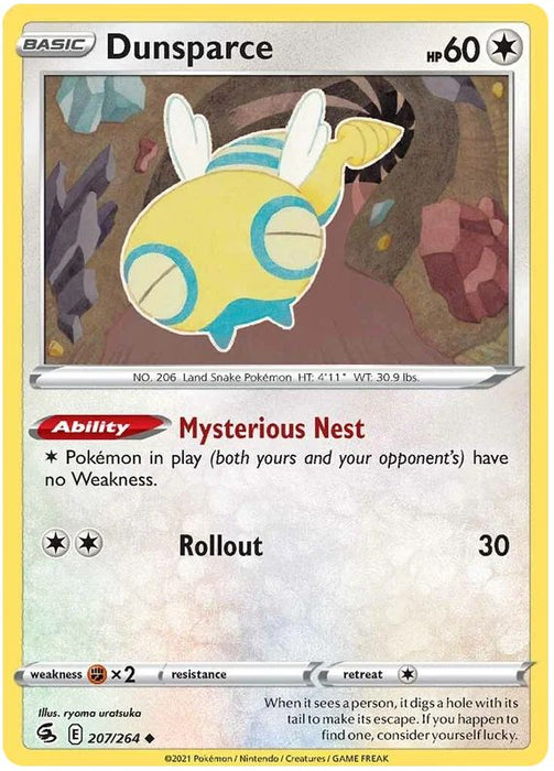 Dunsparce 207/264 Uncommon Reverse Holo Pokemon Card (SWSH Fusion Strike)