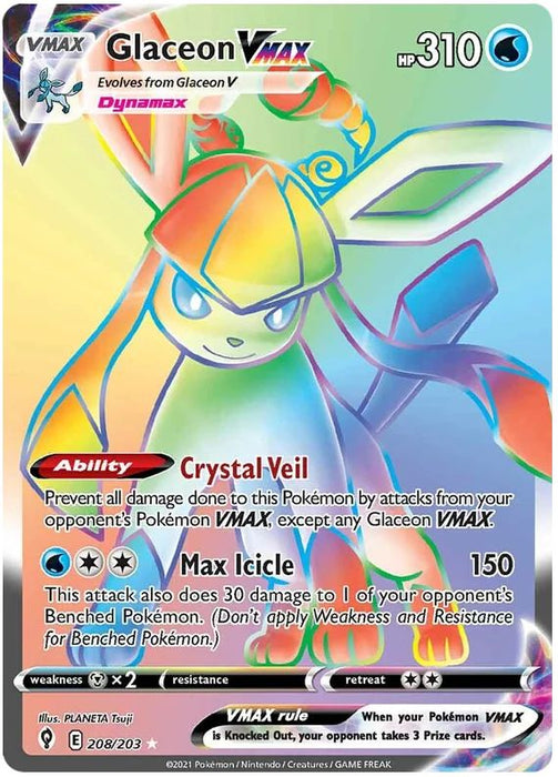 Glaceon VMAX 208/203 Secret Rare Pokemon Card (SWSH Evolving Skies)