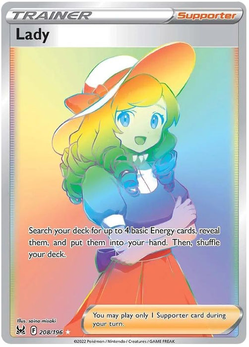 Lady 208/196 Rare Rainbow Pokemon Card (Sword & Shield Lost Origin)