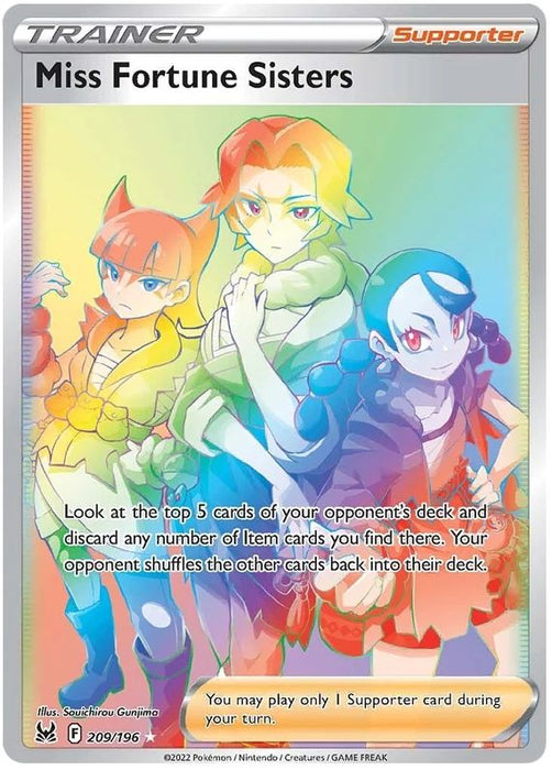Miss Fortune Sisters 209/196 Rare Rainbow Pokemon Card (Sword & Shield Lost Origin)