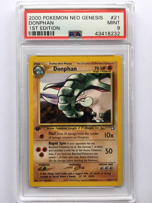 Donphan 21/111 Rare 1st Edition PSA 9 Mint Pokemon Card (Neo Genesis)