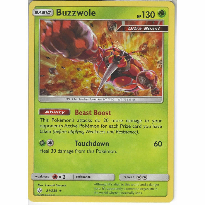 Buzzwole 21/236 Rare Holo Pokemon Card (Cosmic Eclipse)