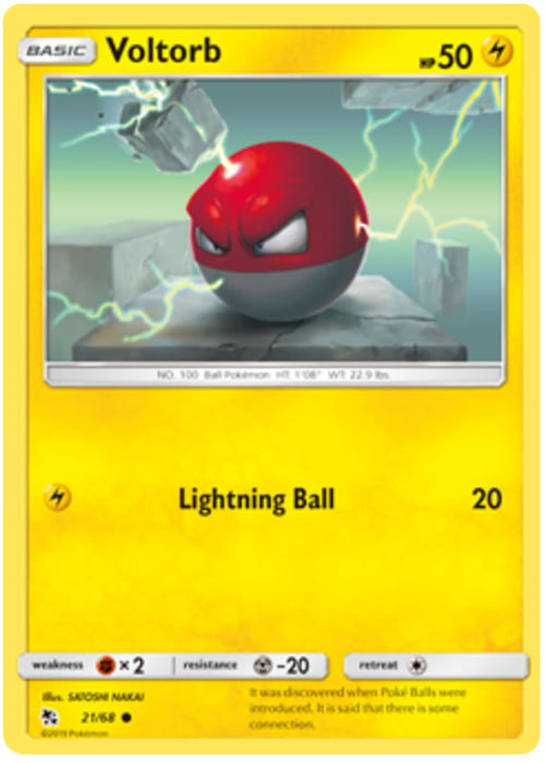 Voltorb 21/68 Common Reverse Holo Pokemon Card (Hidden Fates)