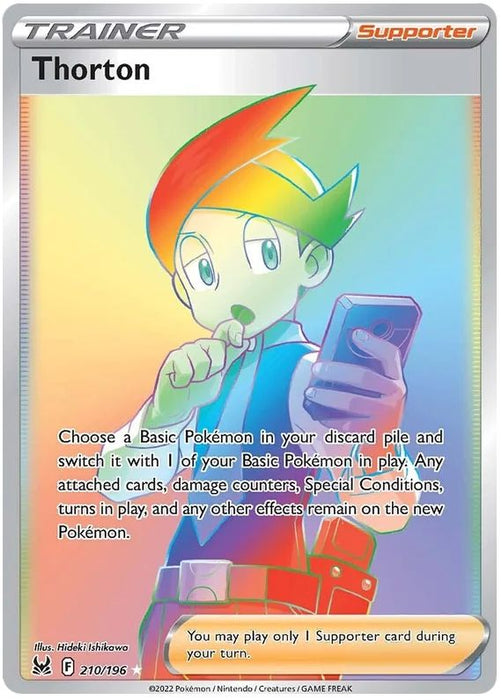 Thorton 210/196 Rare Rainbow Pokemon Card (Sword & Shield Lost Origin)