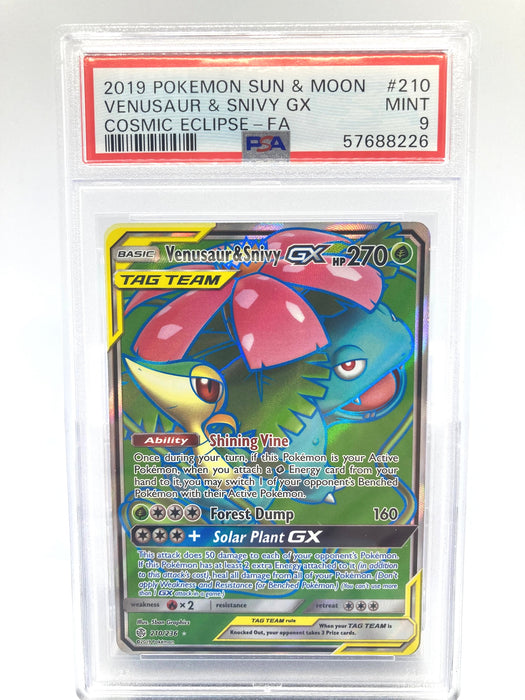 Venusaur & Snivy GX 210/236 PSA 9 Graded Pokemon Card (Sun & Moon Cosmic Eclipse)