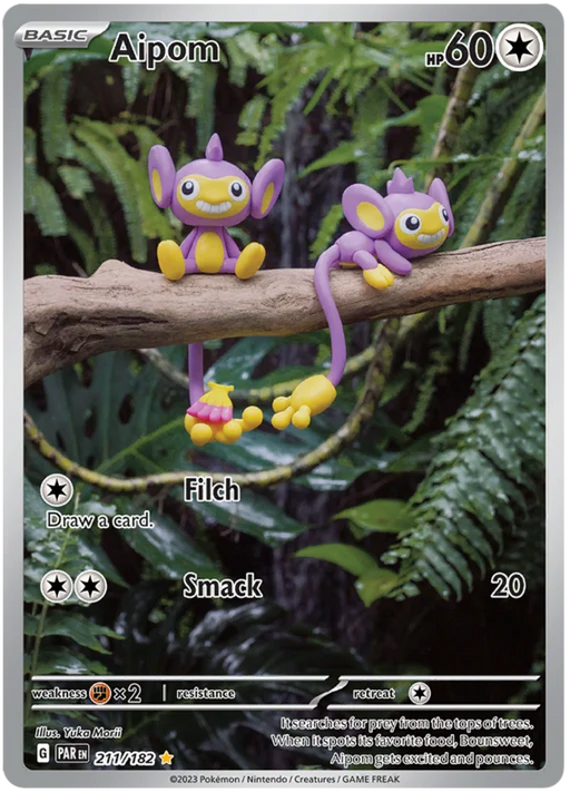 Aipom 211/182 Illustration Rare Pokemon Card (SV04 Paradox Rift)