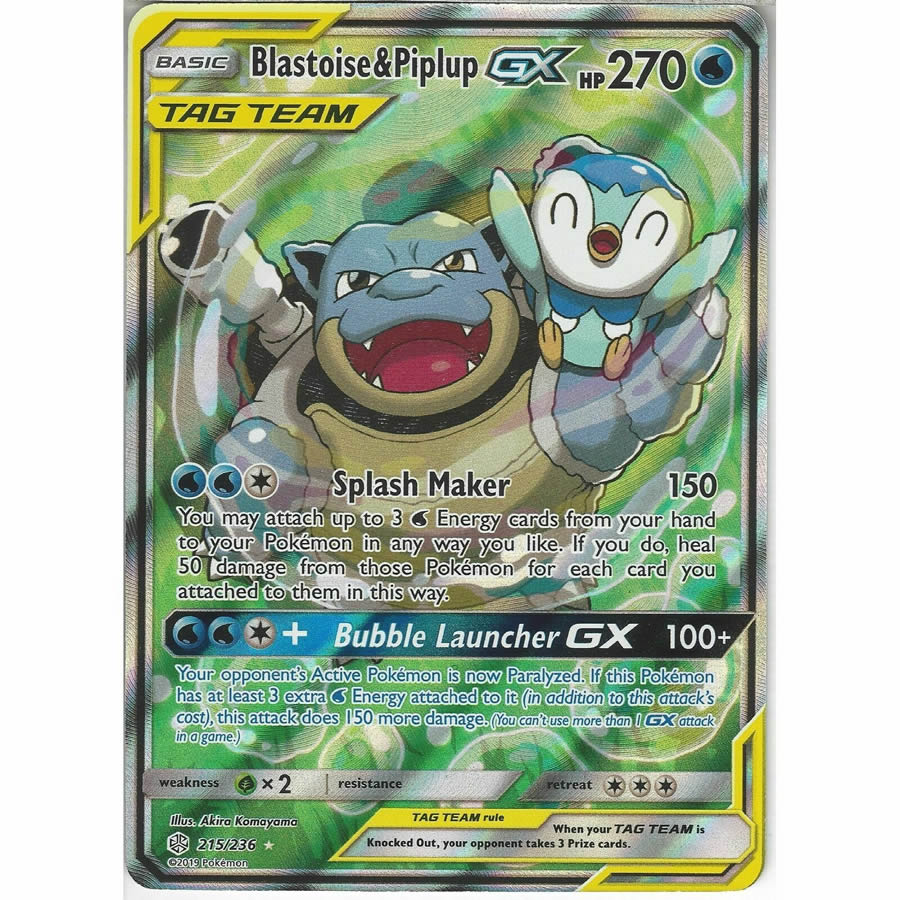 Blastoise & Piplup Tag Team Gx 215 236 Ultra Rare Pokemon Card (cosmic 