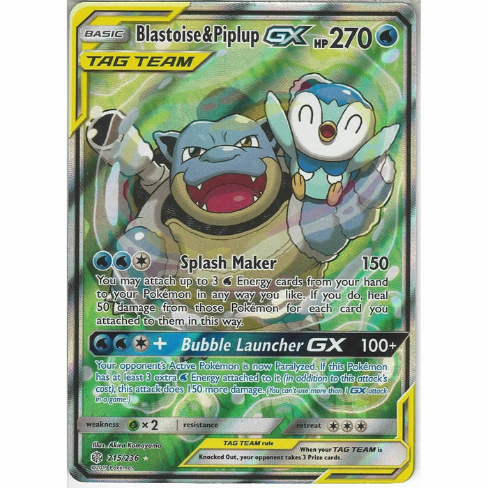 Blastoise & Piplup Tag Team GX 215/236 Ultra Rare Pokemon Card (Cosmic Eclipse)