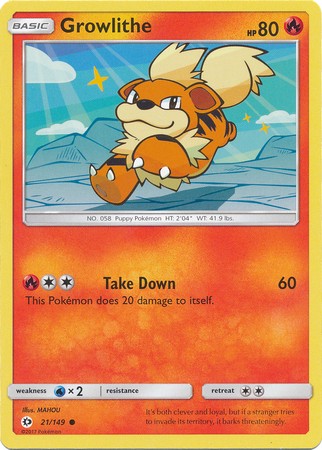 Growlithe 21/149 Common Reverse Holo Pokemon Card (Sun & Moon Base Set)