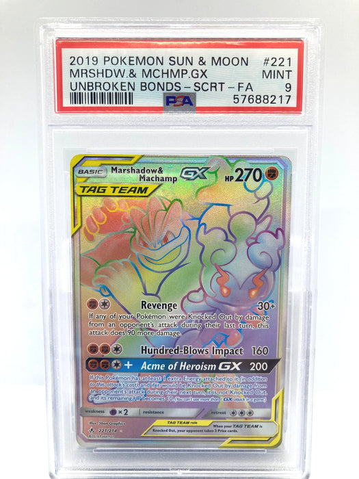 Marshadow & Machamp GX 221/214 PSA 9 Graded Pokemon Card (Unbroken Bonds)