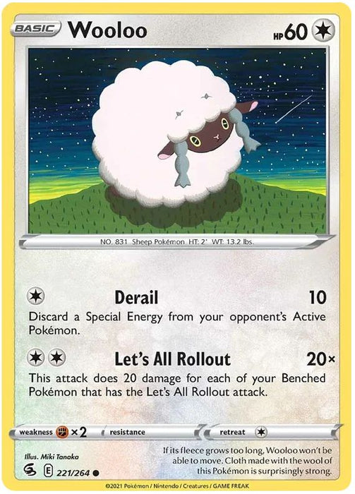 Wooloo 221/264 Common Reverse Holo Pokemon Card (SWSH Fusion Strike)