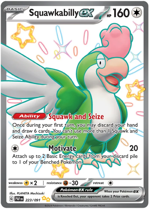 Squawkabilly ex 223/091 Shiny Ultra Rare Pokemon Card (SV 4.5 Paldean Fates)