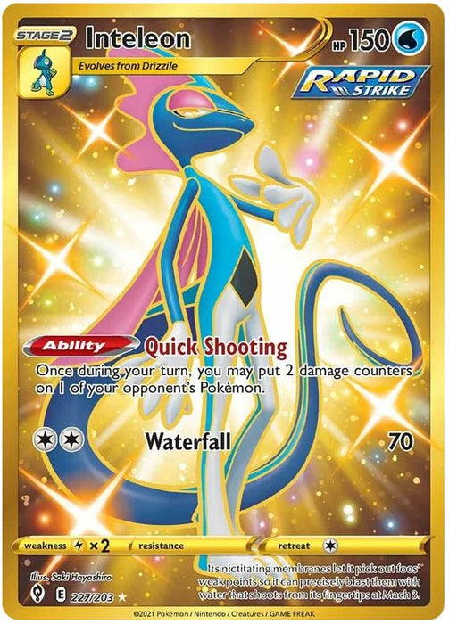 Inteleon 227/203 Gold Secret Rare Pokemon Card (SWSH Evolving Skies)