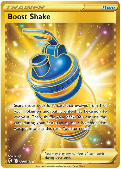 Boost Shake 229/203 Gold Secret Rare Pokemon Card (SWSH Evolving Skies)