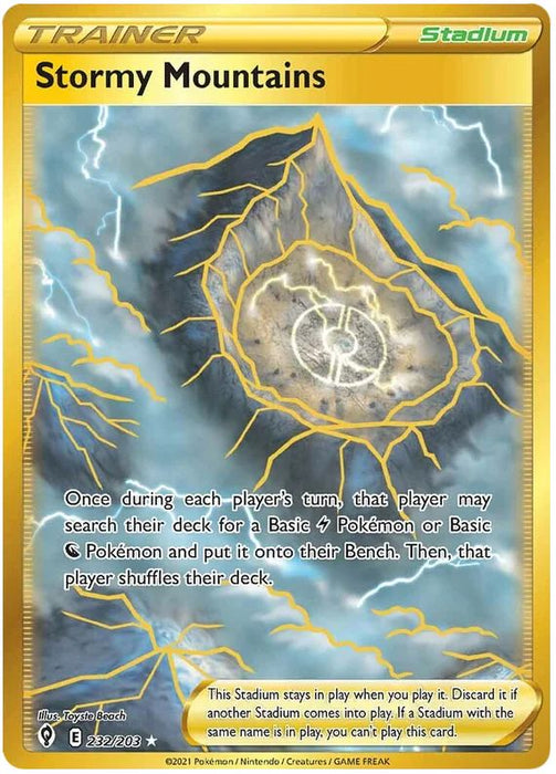 Stormy Mountains 232/203 Gold Secret Rare Pokemon Card (SWSH Evolving Skies)