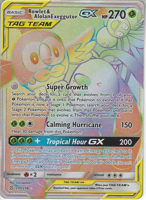 Rowlet Rarest Card Rowlet & Alolan Exeggutor GX 237/236 Secret Rare Pokemon Card (Unified ...