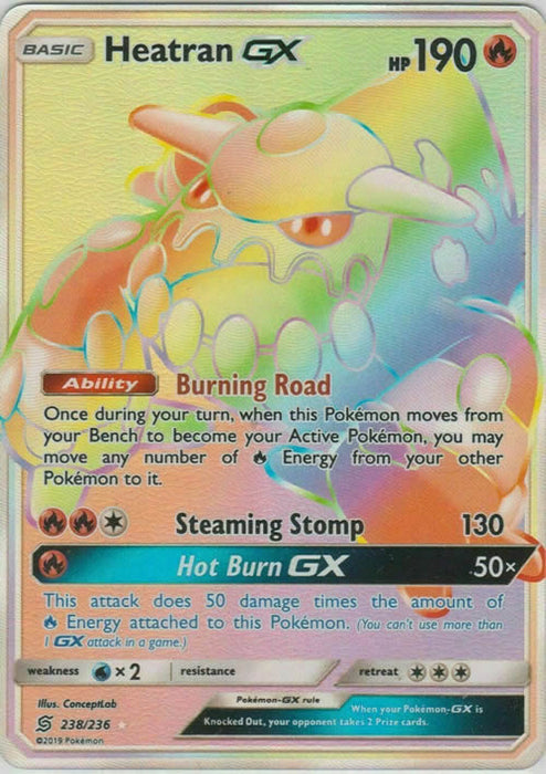 Heatran GX 238/236 Rainbow Secret Rare Pokemon Card (SM11 Unified Minds)