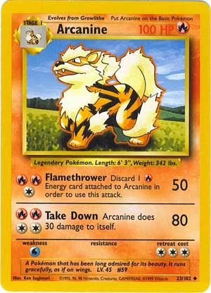 Arcanine 23/102 Uncommon Pokemon Card (Base Set)