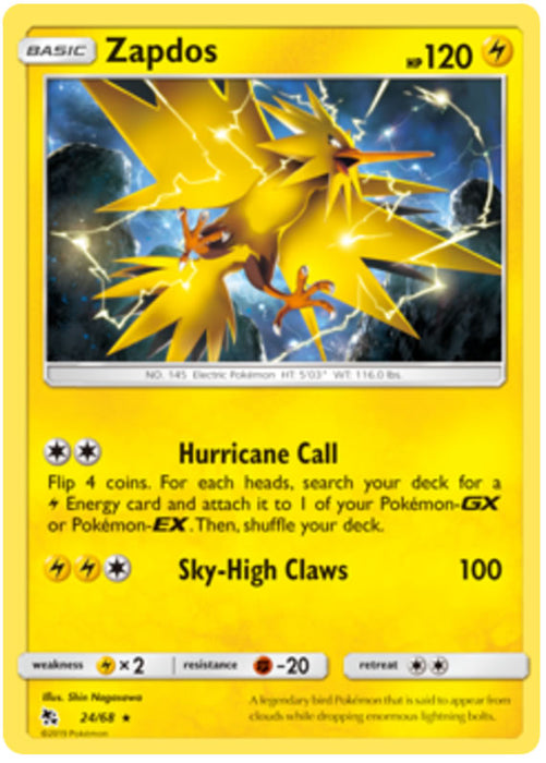 Zapdos 24/68 Rare Holo Pokemon Card (Hidden Fates)