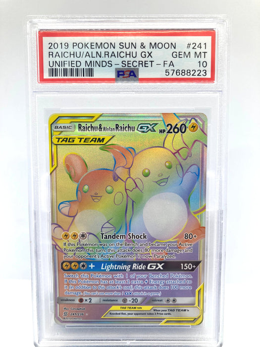 Raichu & Alolan Raichu GX 241/236 PSA 10 Gem Mint Graded Pokemon Card (Unified Minds)