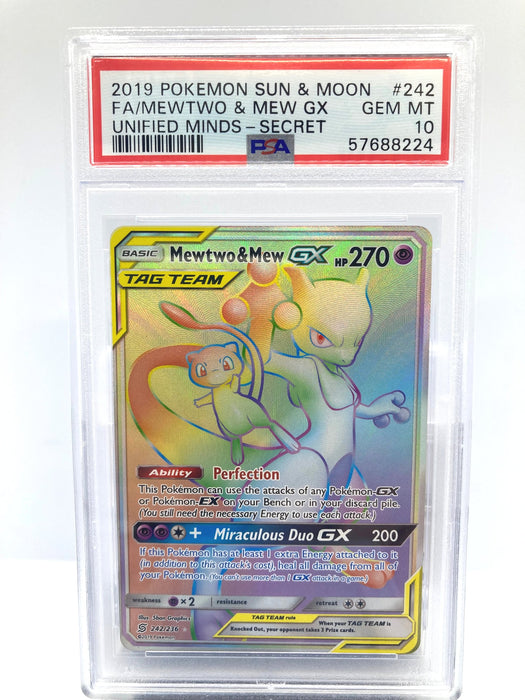 Mewtwo & Mew GX 242/236 PSA 10 Graded Pokemon Card (Unified Minds) Titan Cards Ltd Mewtwo & Mew GX 242/236 PSA 10 Graded Pokemon Card (Unified Minds) Titan Cards Ltd