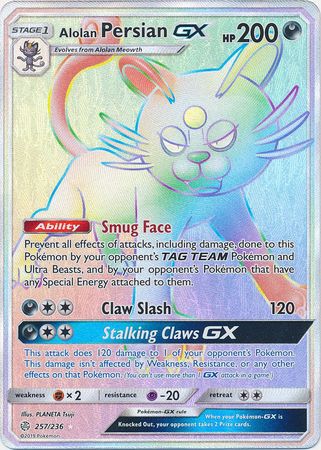 Alolan Persian GX 257/236 Secret Rare Pokemon Card (Cosmic Eclipse)