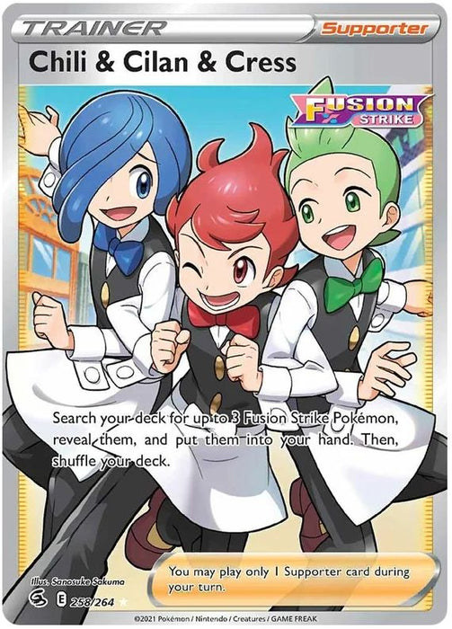 Chili & Cilan & Cress 258/264 Ultra Rare Pokemon Card (SWSH Fusion Strike)