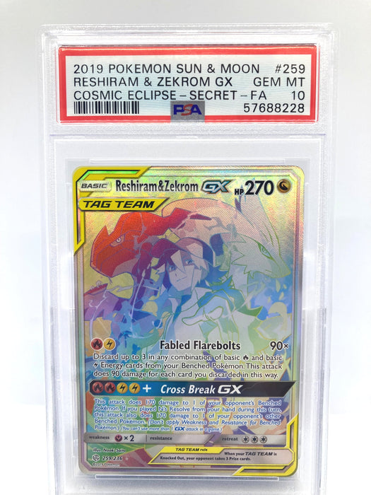 Reshiram & Zekrom GX 259/236 PSA 10 Gem Mint Graded Pokemon Card (Cosmic Eclipse)