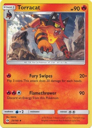 Torracat 25/149 Uncommon Reverse Holo Pokemon Card (Sun & Moon Base Set)