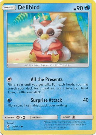 Delibird 26/145 Common Reverse Holo Pokemon Card (SM Guardians Rising)