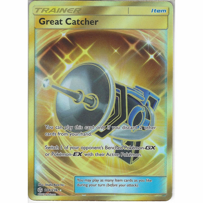 Great Catcher 264/236 Gold Secret Rare Pokemon Card (SM Cosmic Eclipse)