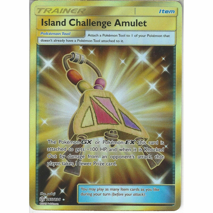 Island Challenge Amulet 265/236 Gold Secret Rare Pokemon Card (SM Cosmic Eclipse)