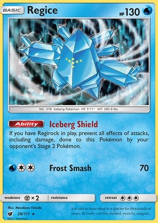 Regice 28/111 Rare Holo Pokemon Card (SM Crimson Invasion)