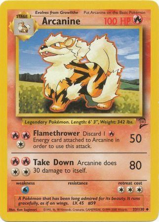 Arcanine 33/130 Uncommon Pokemon Card (Base Set 2)