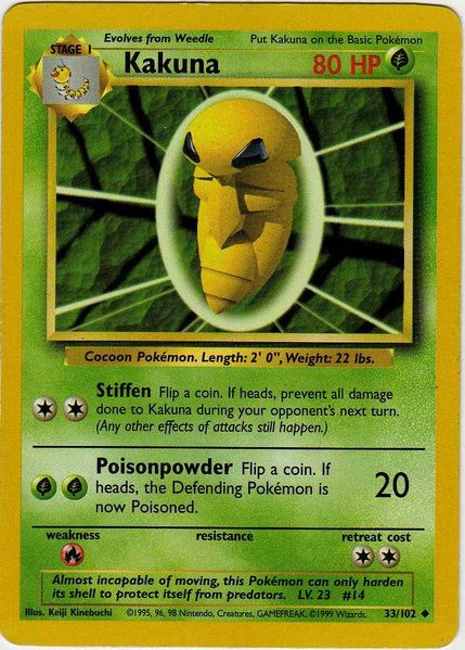 Kakuna 33/102 Uncommon Pokemon Card (Base Set)