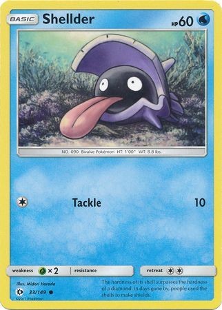 Shellder 33/149 Common Reverse Holo Pokemon Card (Sun & Moon Base Set)